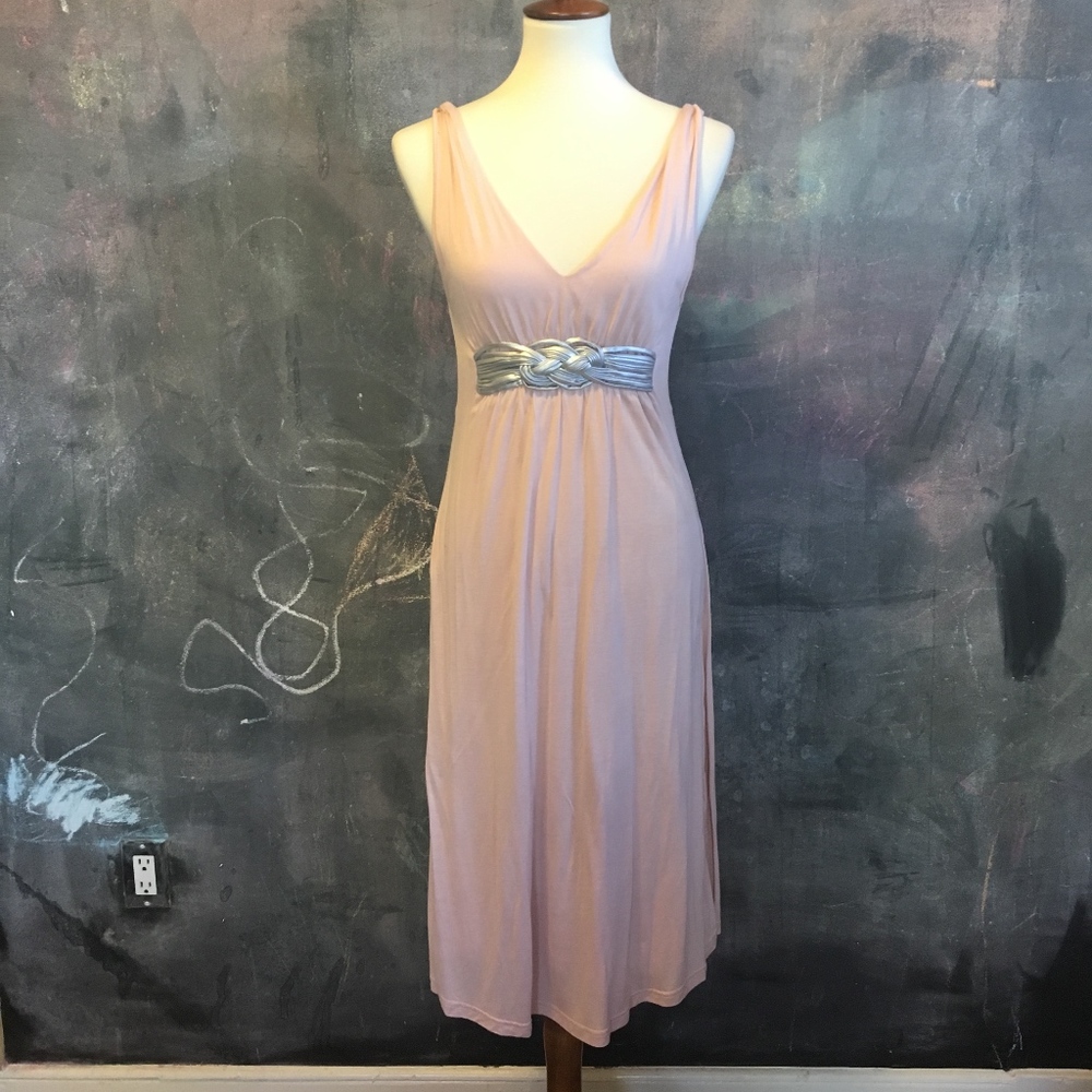 Dusty Pink Deep-V Low Back Grecian Style Dress